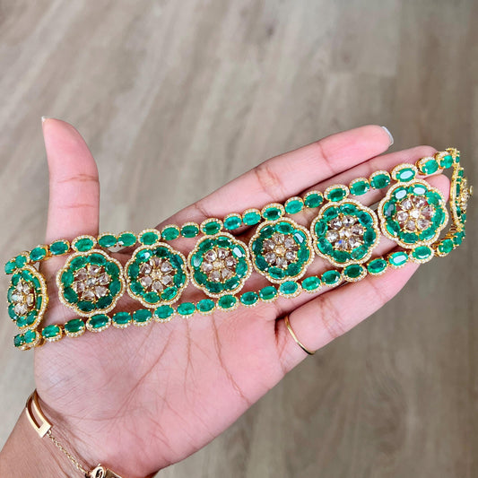 14k Gold Natural Zambian Emerald & Diamond Bracelet - 49.25 Carats Emerald, 12.24 Carats Diamond Victorian Bracelet