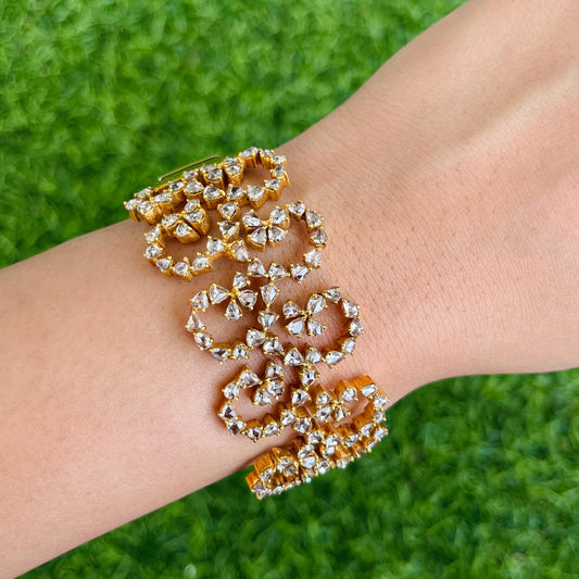 14k Gold Natural Rose Cut Diamond Bracelet - 10.4 Carats Diamond Victorian Cuff Bracelet