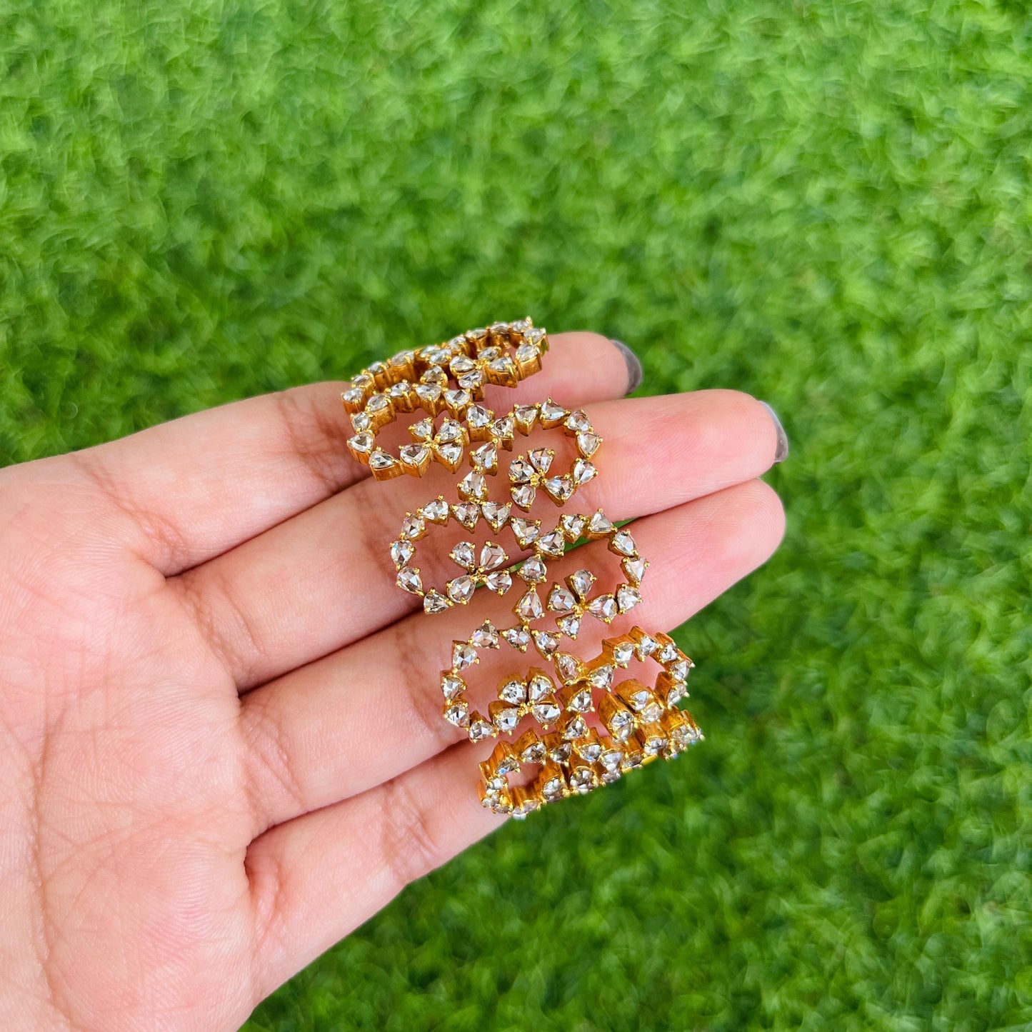14k Gold Natural Rose Cut Diamond Bracelet - 10.4 Carats Diamond Victorian Cuff Bracelet