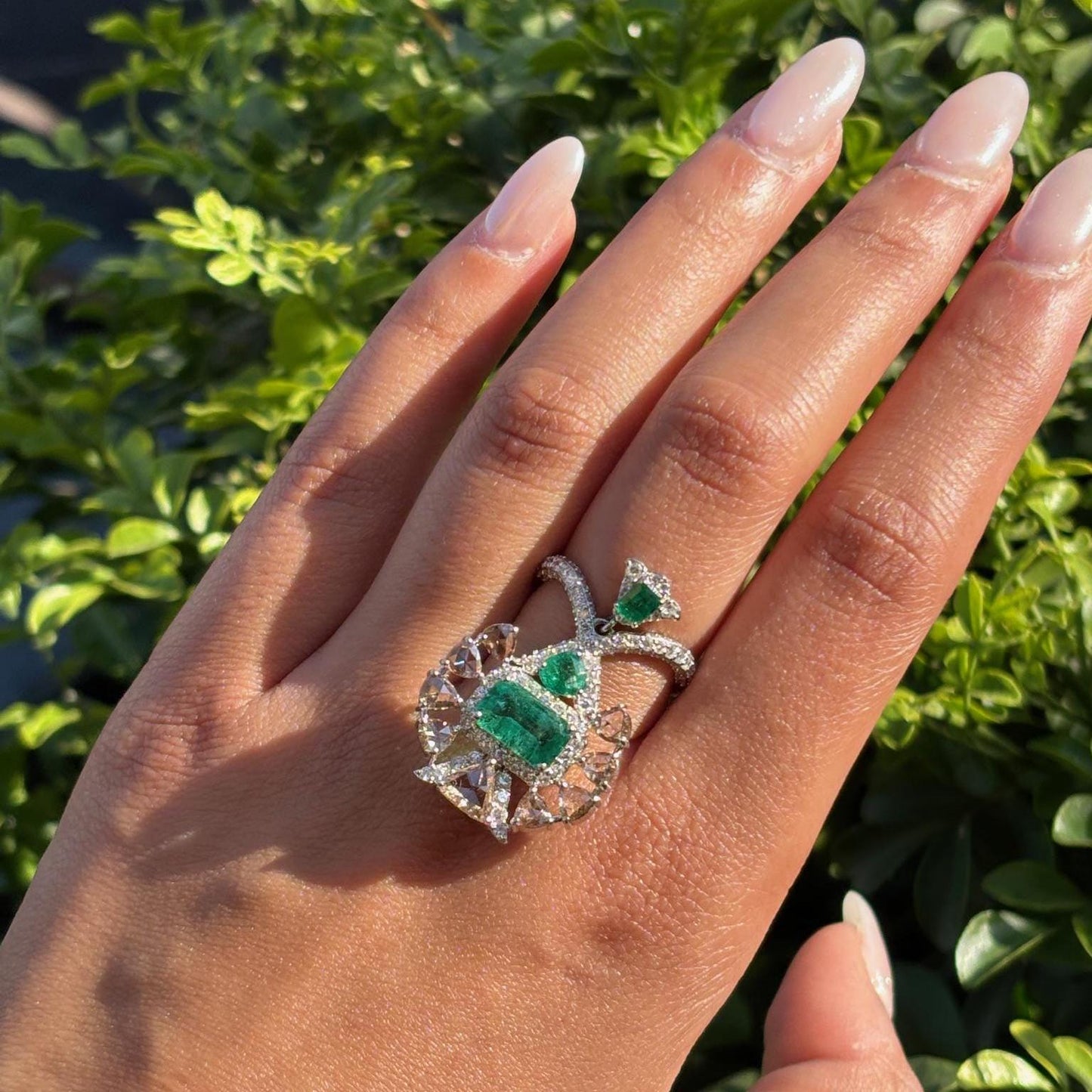 14k Gold Natural Zambian Emerald & Diamond Ring - 2.18 Carats Emerald, 2.45 Carats Diamond Art Deco Ring