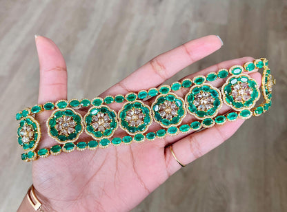 14k Gold Natural Zambian Emerald & Diamond Bracelet - 49.25 Carats Emerald, 12.24 Carats Diamond Victorian Bracelet
