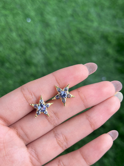 Solid Gold Natural Tanzanite Star Victorian Stud Earrings