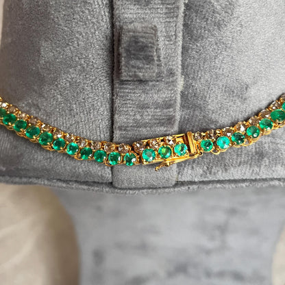14k Gold Natural Zambian Emerald & Rose Cut Diamond Necklace - 50.6 Carats Emerald, 21.43 Carats Diamond Victorian Necklace