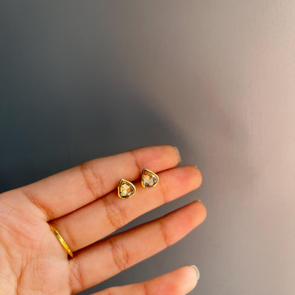 14k Gold Natural Rose Cut Diamond Stud Earrings - 1.22 Carats Diamond Minimalist Earrings