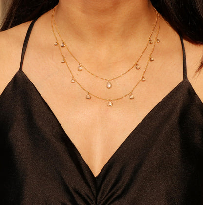 14k Gold Rose Cut Diamond Necklace - 1.64 Carats Diamond Minimalist Necklace