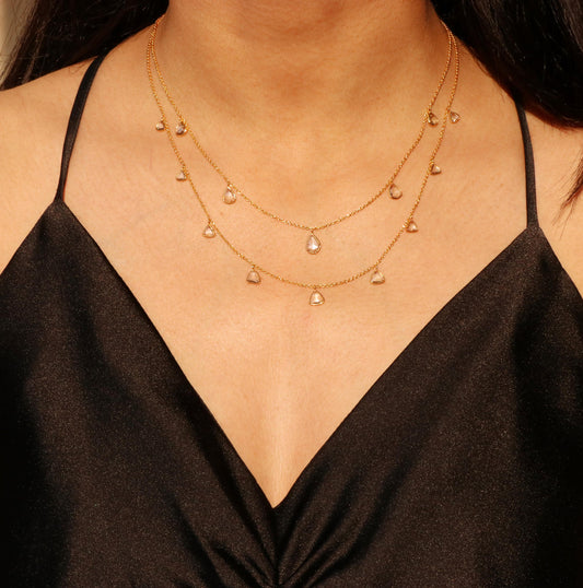 14k Gold Rose Cut Diamond Necklace - 1.64 Carats Diamond Minimalist Necklace