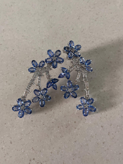 14k Gold Natural Blue Sapphire & Diamond Earrings - 21.48 Carats Sapphire, 1.83 Carats Diamond Art Nouveau Earrings