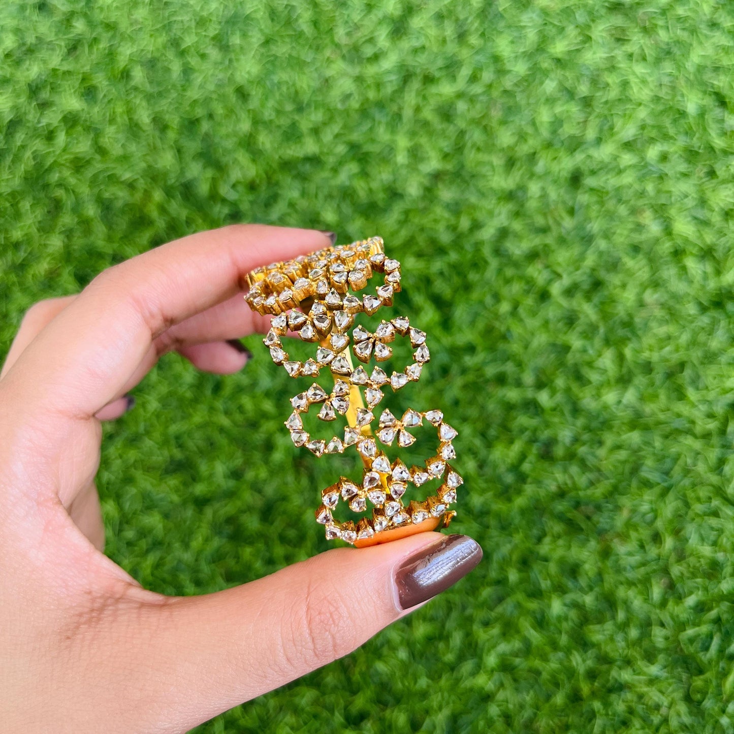 14k Gold Natural Rose Cut Diamond Bracelet - 10.4 Carats Diamond Victorian Cuff Bracelet