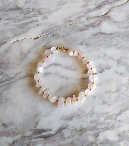 Raw Rose Quartz Beaded Bracelet