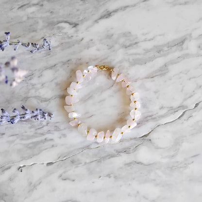 Raw Rose Quartz Beaded Bracelet