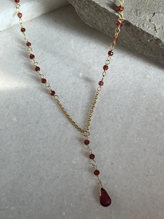 Garnet Lariat Necklace - 925 Sterling Silver Jewelry
