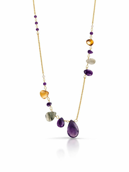 Asymmetrical Iolite Necklace - 925 Sterling Silver Jewelry