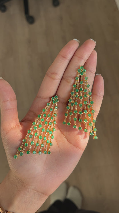 14k Gold Natural Zambian Emerald & Rose Cut Diamond Earrings - 11.41 Carats Emerald, 2.44 Carats Diamond Art Deco Earrings