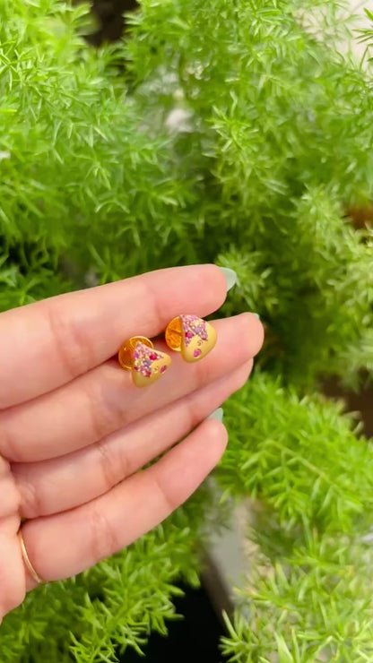 Solid Gold Natural Rainbow Sapphire Tear Avant Garde Stud Earrings