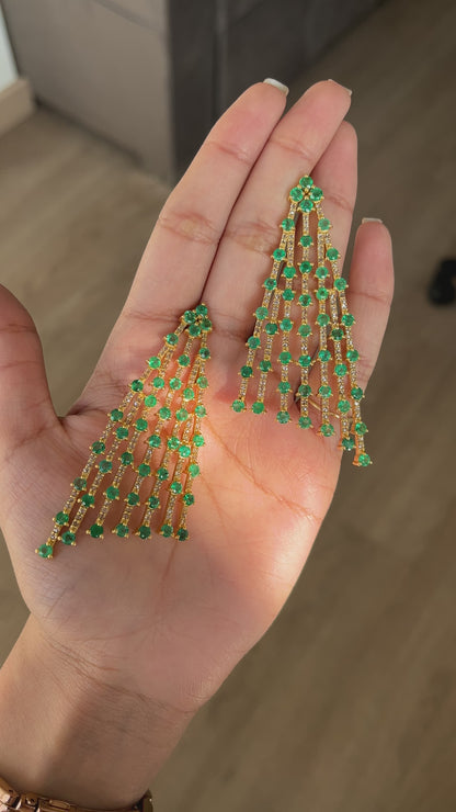 14k Gold Natural Zambian Emerald & Rose Cut Diamond Earrings - 11.41 Carats Emerald, 2.44 Carats Diamond Art Deco Earrings